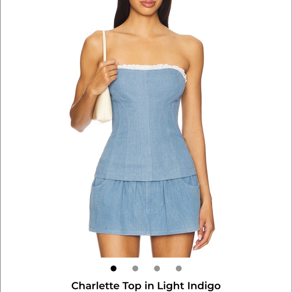 Lovers and Friends Charlette Strapless Corset Top in Light Indigo